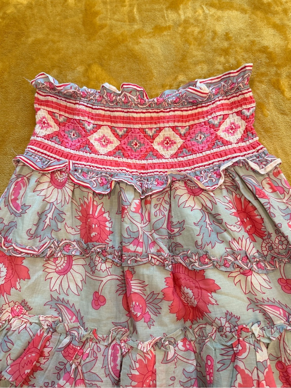 Jennifer & Grace Bohemian Tiered Floral Mini Skirt in Pink and Sage, Size Medium - Picture 8 of 8